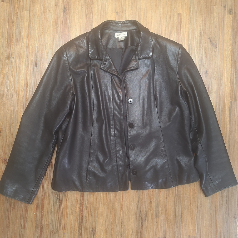 Ann Taylor Black Leather Jacket Womens XL
